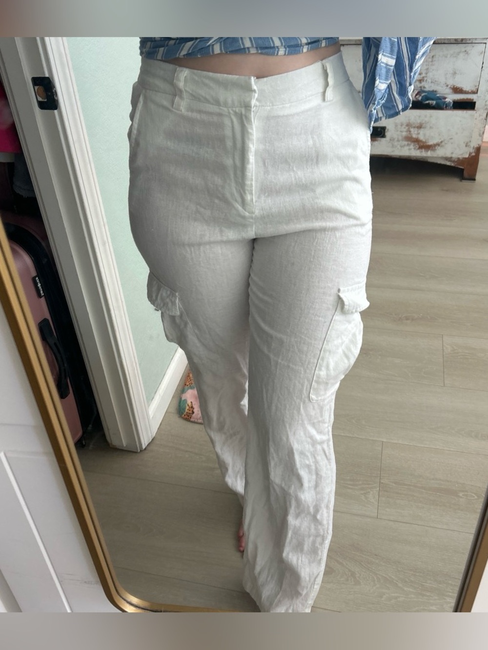White Cargo Linen Blend Pants Yatch Vacation - Women